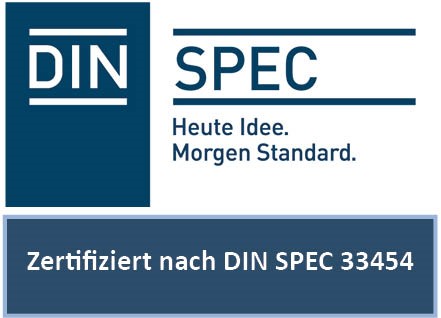 Impulsgeber, Testsieger*, DIN-Gestalter: Wir sind zertifiziert nach DIN SPEC 33454!